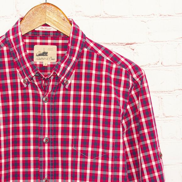 GANT Rugger Large Hugger fit Red Button up Shirt Check Cotton - Picture 6 of 6